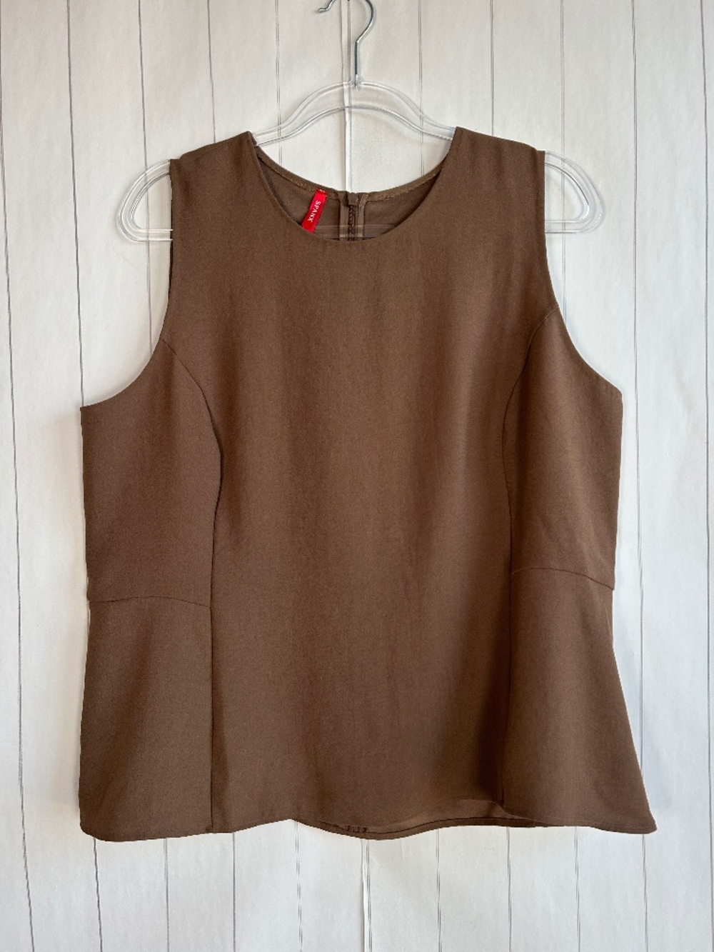Spanx size XL Carefree Crepe Peplum tank brown sleeveless blouse career wear